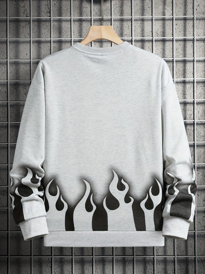 Fire Pattern Print, Men's Sweatshirt, Loose Trendy Pullover, Men's Clothing