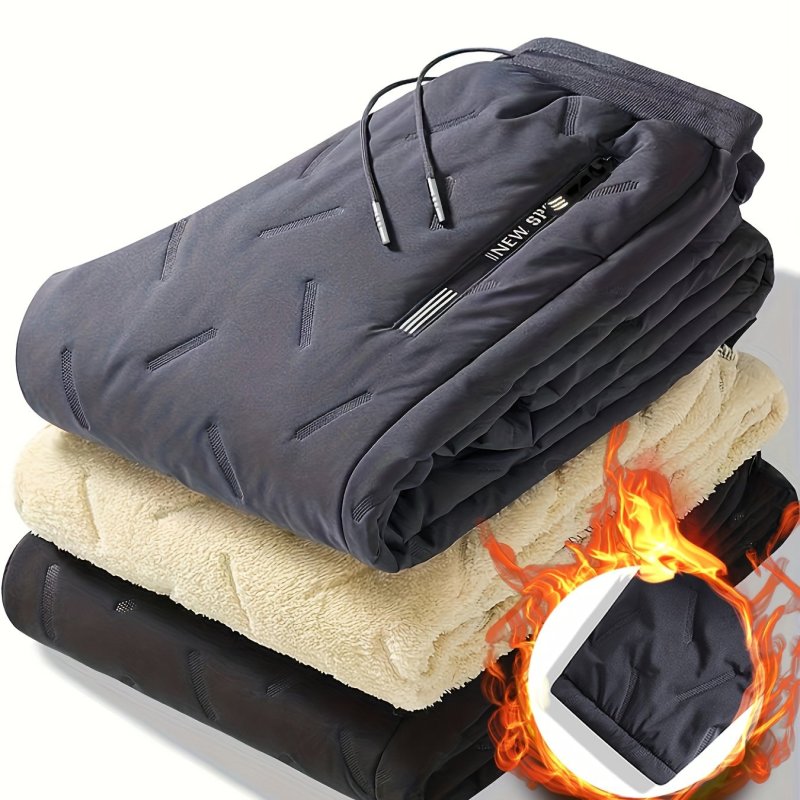 Warm Fleece Joggers, Men's Casual Loose Fit Waist Drawstring Pants For Fall Winter Outdoor Activities