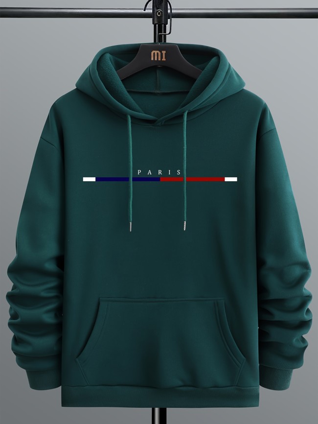 Men's Hoodies, Creative Letter Print Long Sleeve Hooded Sweatshirt