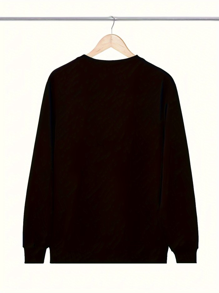 Solid Trendy Sweatshirt, Men's Casual Classic Design Crew Neck Sweatshirt For Men Fall Winter