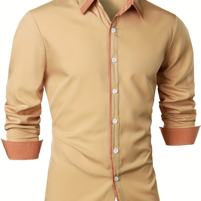 Men's Casual Trim Contrast Button Long Sleeve Shirt