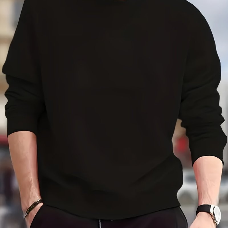 Solid Trendy Sweatshirt, Men's Casual Classic Design Crew Neck Sweatshirt For Men Fall Winter