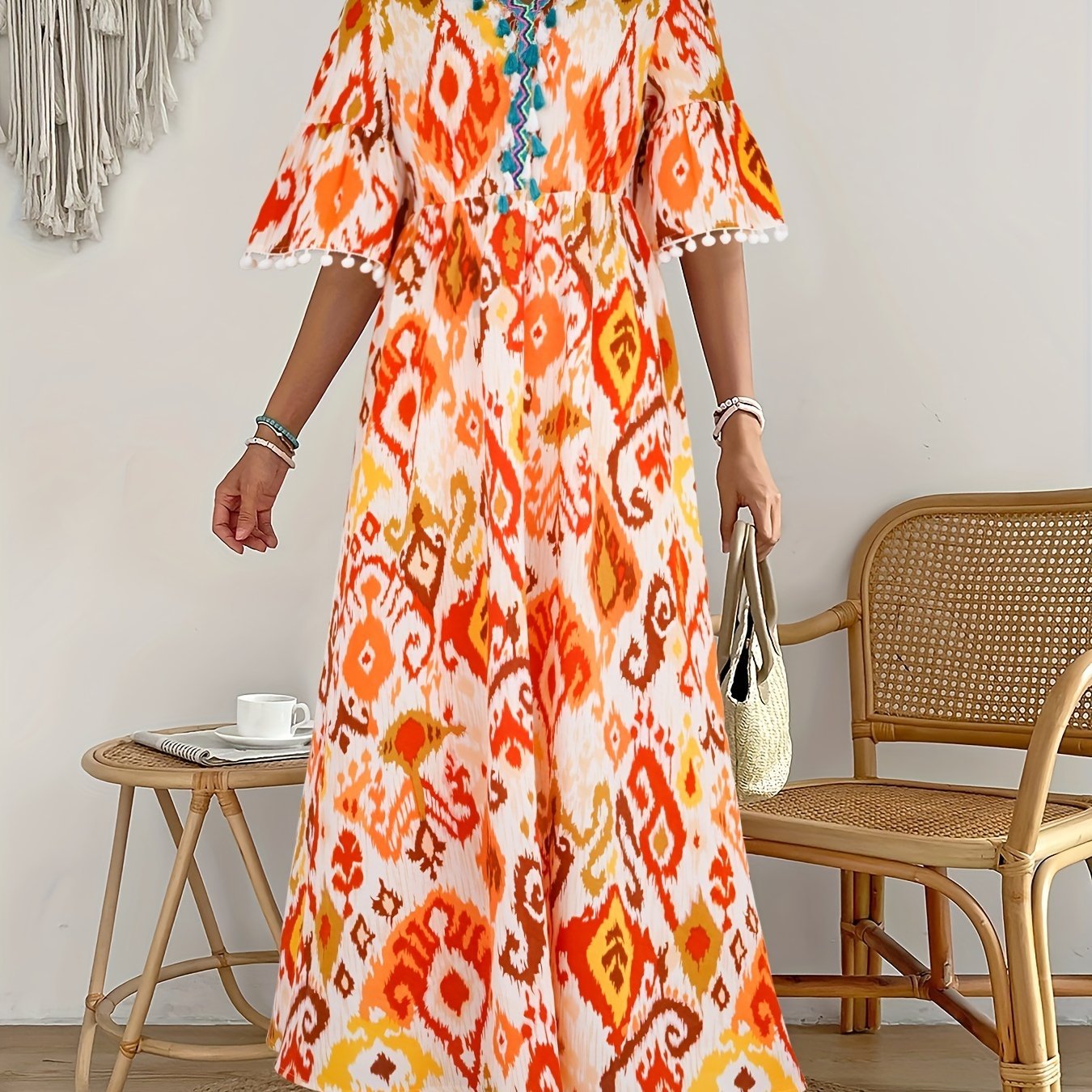 Multicolored Ikat Print Maxi Dress