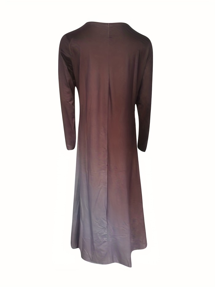 Gradient Print Crew Neck Dress, Casual Long Sleeve Dress For Spring & Fall, Women's Clothing