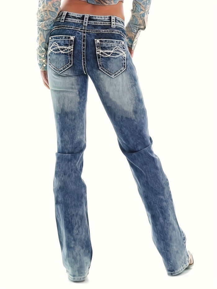Ivory Top-stitching Mid Rise Straight Jeans, Vintage Wash Zipper Button Closure Riding Denim Pants, Women's Denim Jeans & Clothing
