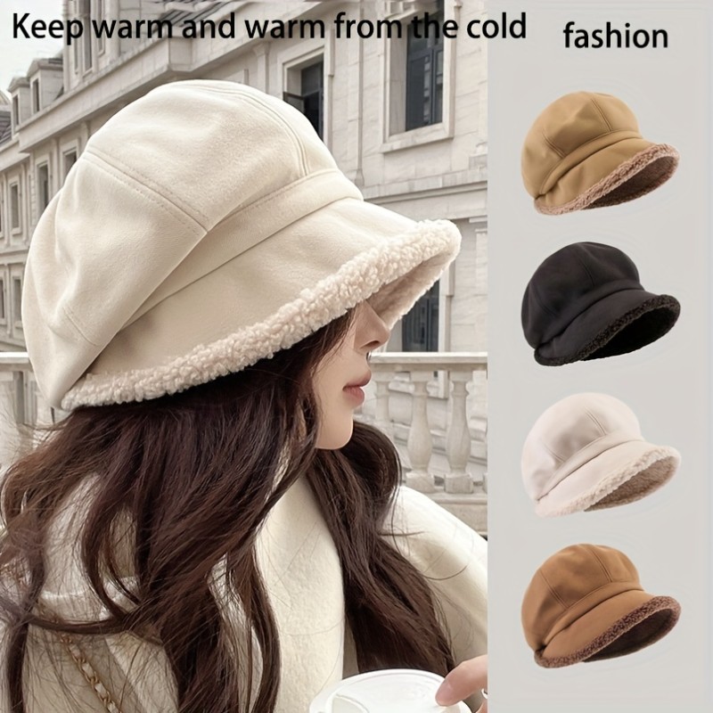 Women's Simple Solid Color Thickened Fisherman Hat, Comfortable Ear Protection Casual Travel Warm Hat
