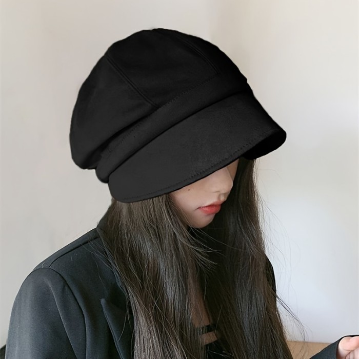 Minimalist Solid Color Baker Boy Hat, Personality Windproof Casual Beret Hat For Women