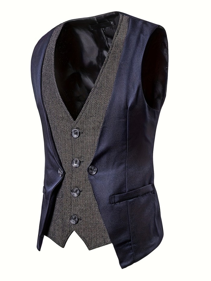 Elegant Dress Waistcoat, Men's Chic Single Breasted V Neck Smart Suit Vest For Dinner Wedding Banquet