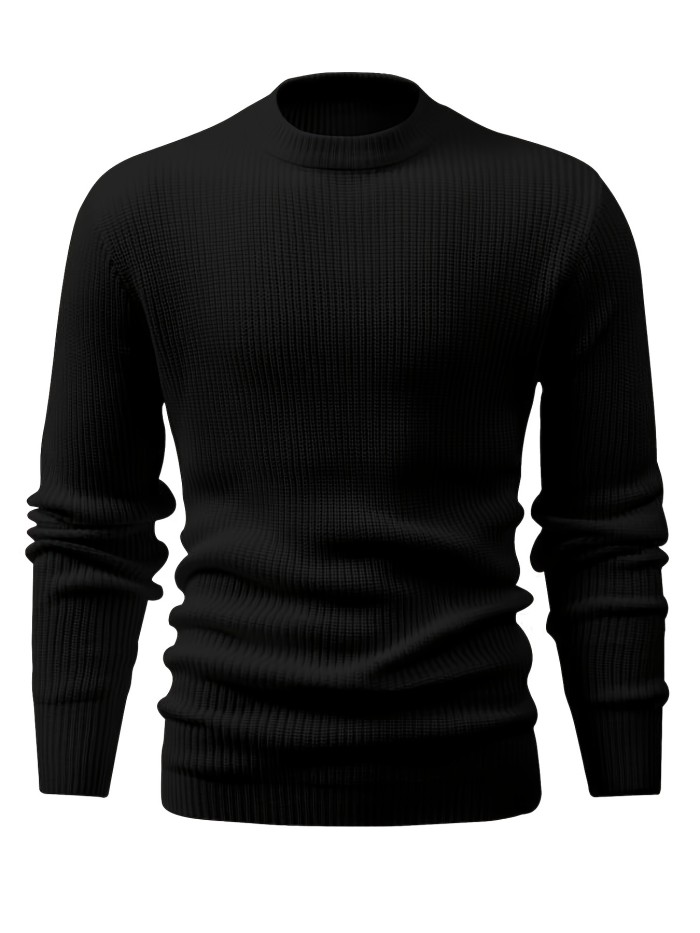 All Match Knitted Sweater, Men's Casual Warm Mid Stretch Round Neck Pullover Sweater For Fall Winter