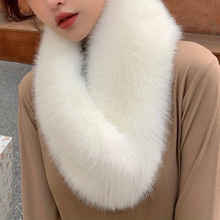 Imitation Fur Soft Plush Collar Winter Warm Faux Fur Infinity Scarf Solid Color Thick Neck Guard Neck Wrap