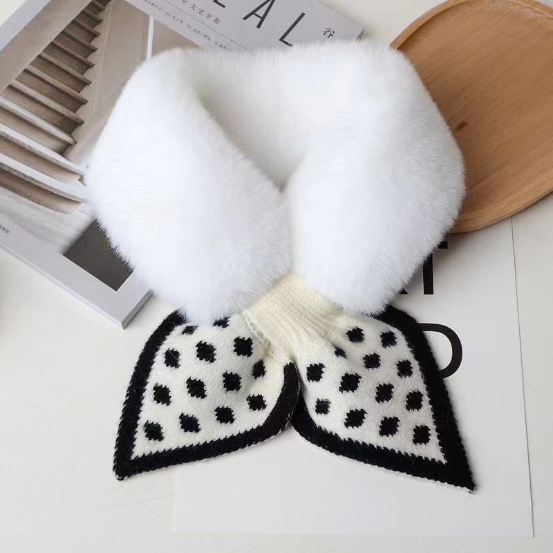 Faux Fur Knitted Shawl for Women - Soft and Warm Winter Neck Wrap Scarf with Dotted Cross Pattern