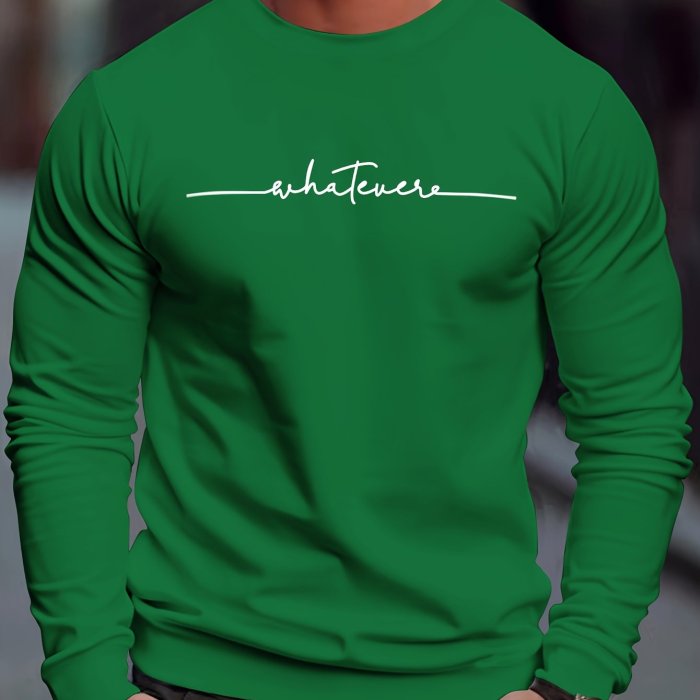 Men's Crew Neck Sweatshirt Pullover For Men Whatever Print Sweatshirts For Spring Fall Long Sleeve Tops