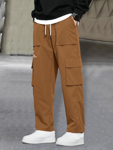 Men's Relaxed Fit Drawstring Cargo Pants With Pockets, Loose Trendy Overalls