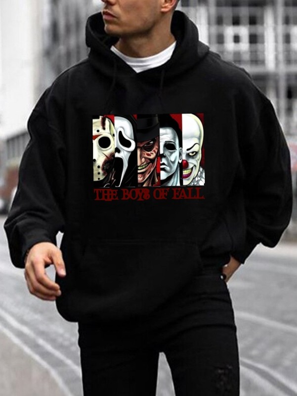The Villains Print Hoodie, Cool Hoodies For Men, Men's Casual Graphic Design Pullover Hooded Sweatshirt With Kangaroo Pocket Streetwear For Winter Fall, As Gifts