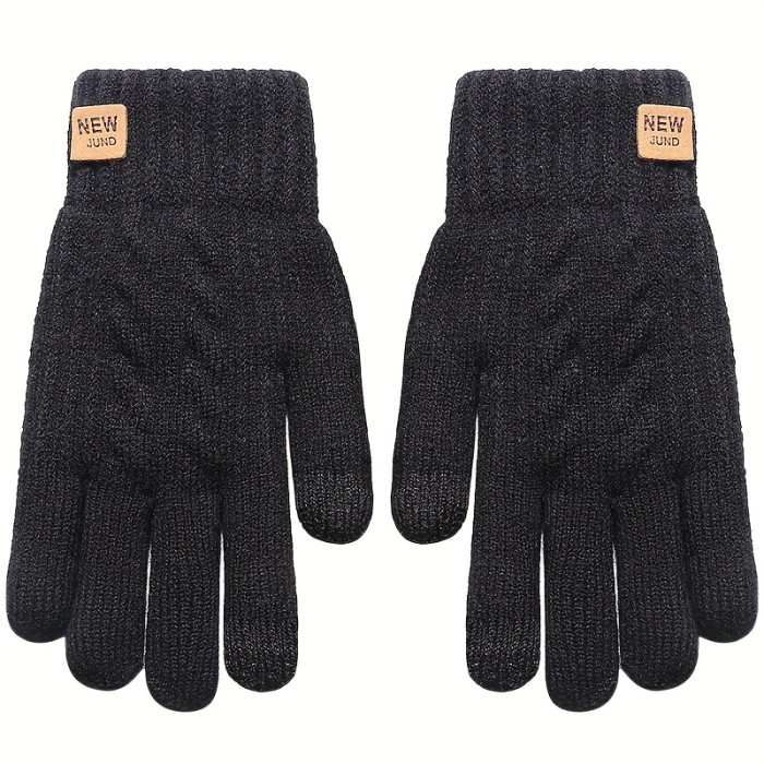 Thickened Double-layer Knitted Gloves Wholesale Plus Velvet Coldproof Warm Gloves Solid Color Touch Screen Gloves Short Elastic Gloves For Winter