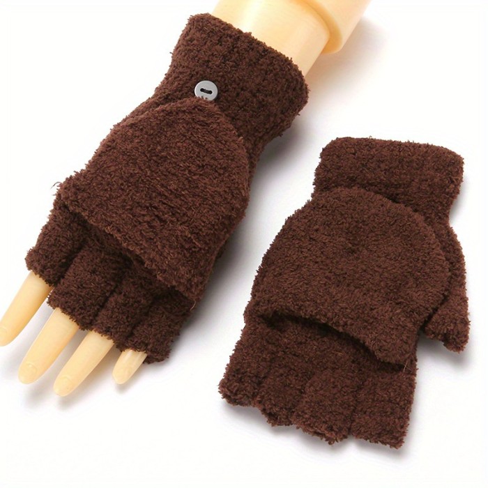 Solid Color Flip Warm Gloves Half Finger Stretchy Gloves Hand Wrist Warmer Fingerless Winter Short Gloves