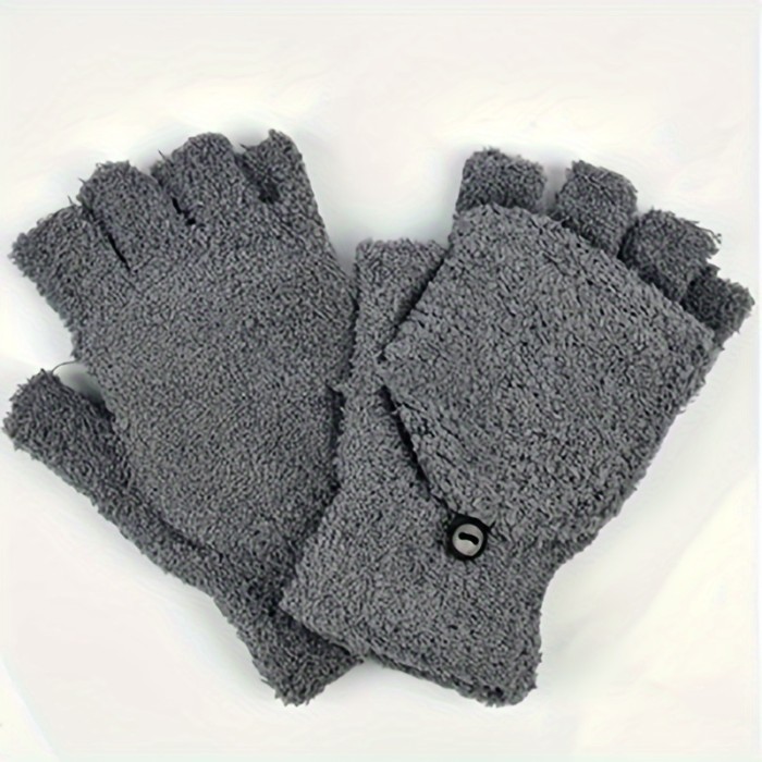 Solid Color Flip Warm Gloves Half Finger Stretchy Gloves Hand Wrist Warmer Fingerless Winter Short Gloves