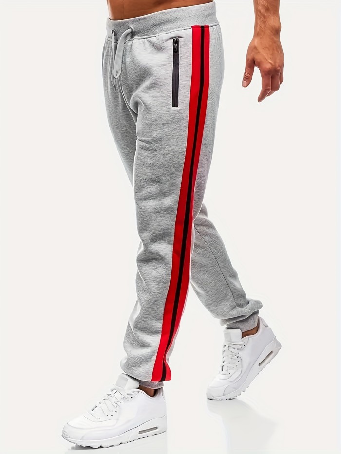 Zipper Pocket Joggers, Men's Casual Loose Fit Slightly Stretch Waist Drawstring Pants For The Four Seasons Fitness Cycling