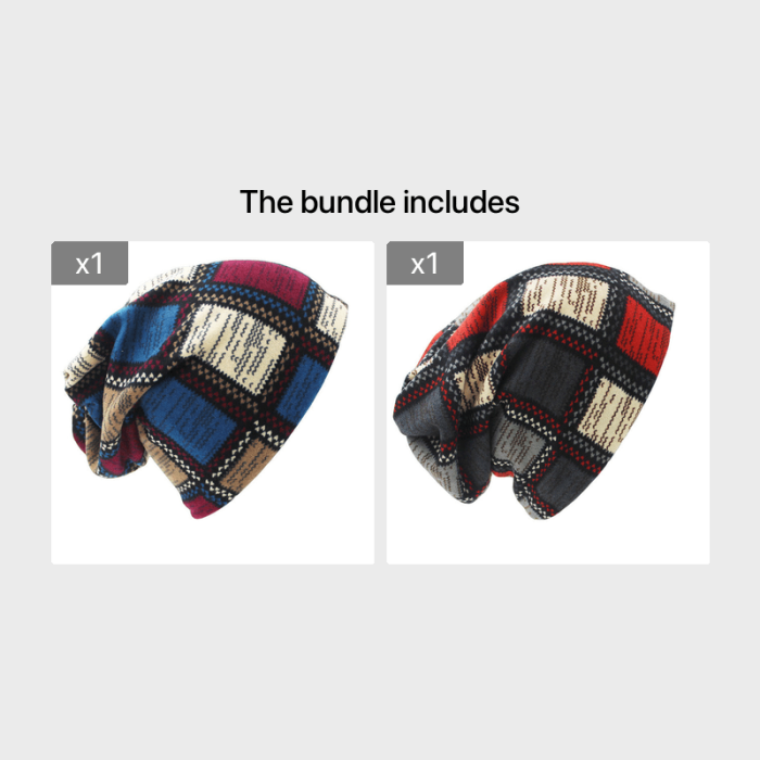 Fashion Beanie Hat Autumn Winter Hats For Women Plaid Design Ladies Beanie Hat Scarf Casual Skullies Beanies New Year Presents Valentine's Practical Gift For Her