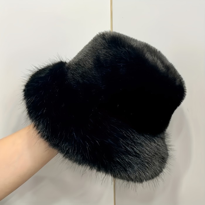 Fluffy Faux Fur Bucket Hat For Women Plush Fisherman Hat Warm Winter Hat Thicken Cold Snowy Day Panama Cap