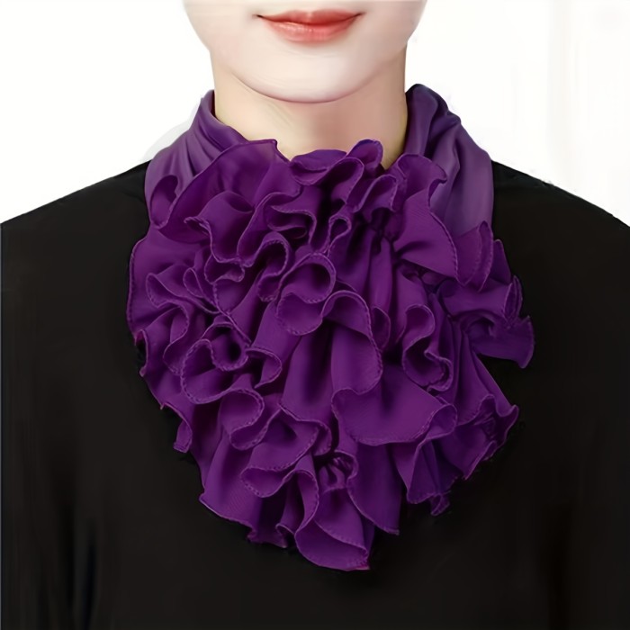 Solid Color Casual Neck Collar Ruffles Fake Collar Elegant Women Neckerchief Detachable Neck Gaiter Warm Scarf