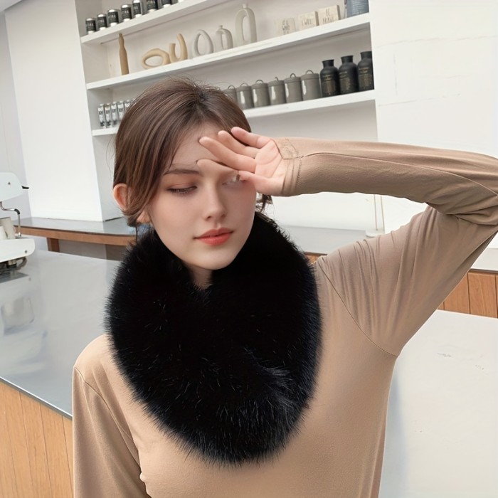 Imitation Fur Soft Plush Collar Winter Warm Faux Fur Infinity Scarf Solid Color Thick Neck Guard Neck Wrap