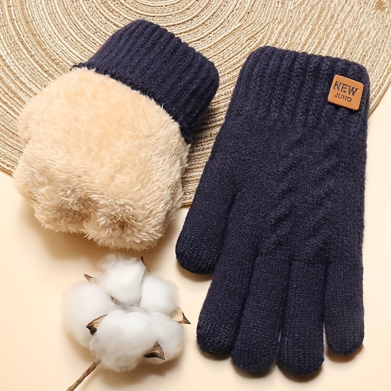 Thickened Double-layer Knitted Gloves Wholesale Plus Velvet Coldproof Warm Gloves Solid Color Touch Screen Gloves Short Elastic Gloves For Winter