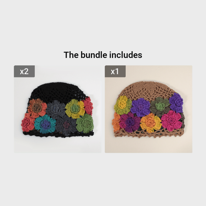 Flower Crochet Vintage Beanie Hollow Breathable Knitted Skull Hat Lightweight Beanies Elastic Knit Hats For Women (Flower Color Random)