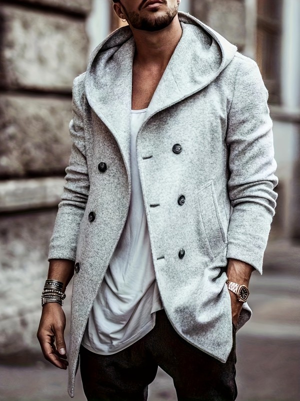 Cotton Blend Men's Trendy Retro Hooded Long Sleeve Coat Windbreaker Stylish Long Overcoat For Autumn Winter