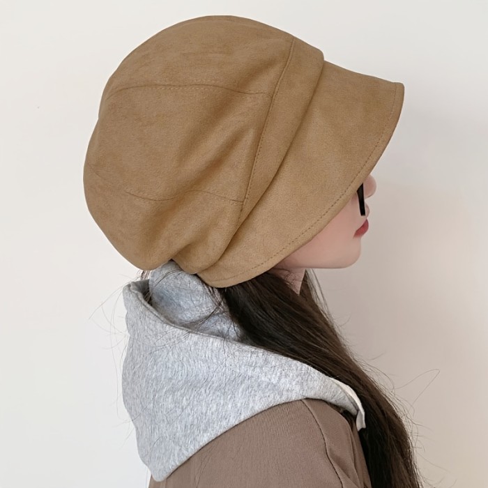 Minimalist Solid Color Baker Boy Hat, Personality Windproof Casual Beret Hat For Women