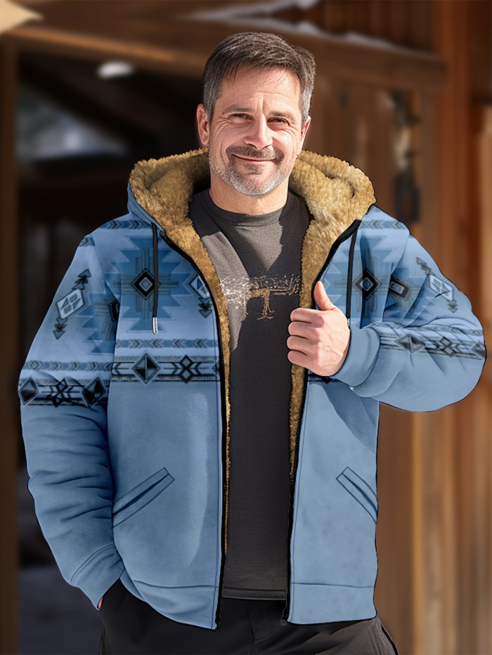 Men's 3D Print  Warm Fleece Hooded Jacket For Fall Winter
