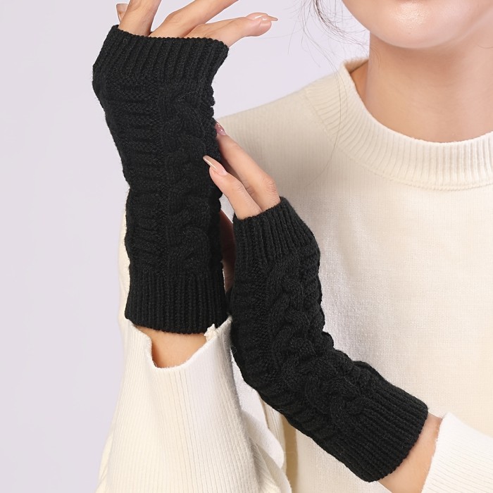 Stay Warm & Stylish This Winter: Fingerless Knit Long Gloves for Women