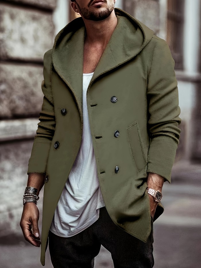 Cotton Blend Men's Trendy Retro Hooded Long Sleeve Coat Windbreaker Stylish Long Overcoat For Autumn Winter
