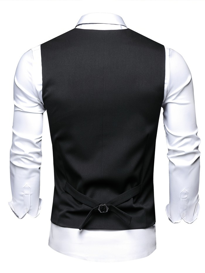 Elegant Embroidery Smart Suit Vest, Men's Casual Retro Style Single Breasted Waistcoat For Business Dinner Suit Match