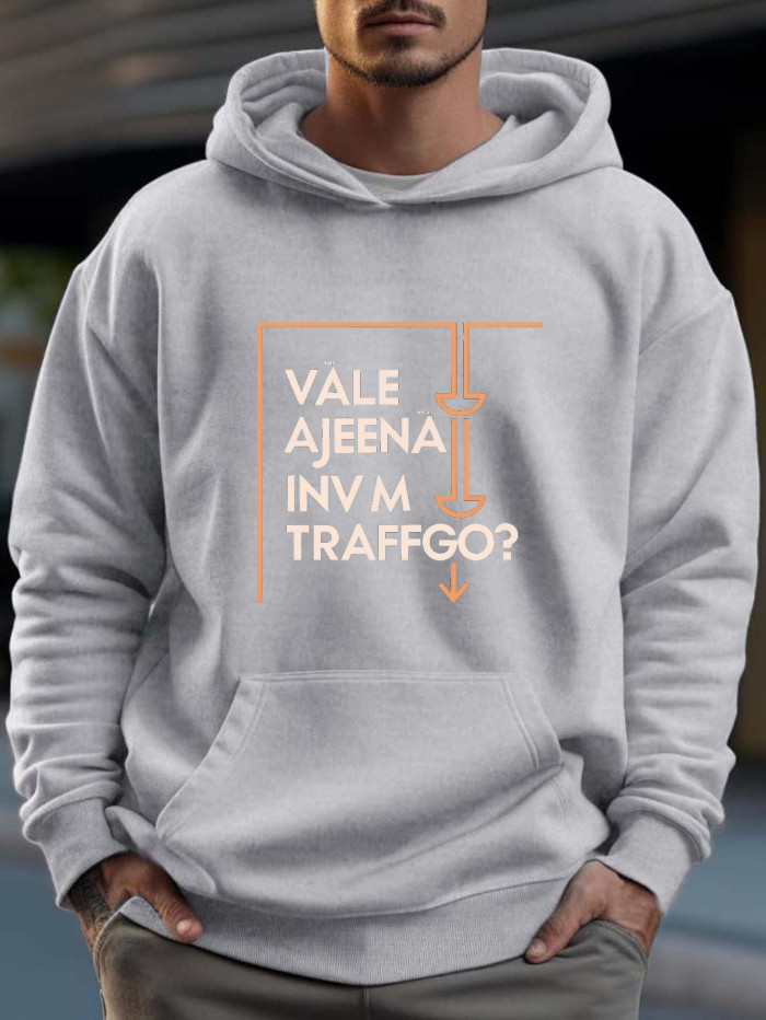 Men's Pullover Round Neck Hooded Sweatshirt Letters Print Casual Top For Autumn Winter Men's Clothing