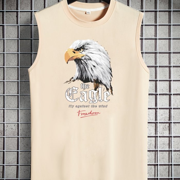 Men's The Eagle Print Casual Sports Round Neck Sleeveless T-shirt Tank Top For Spring And Summer