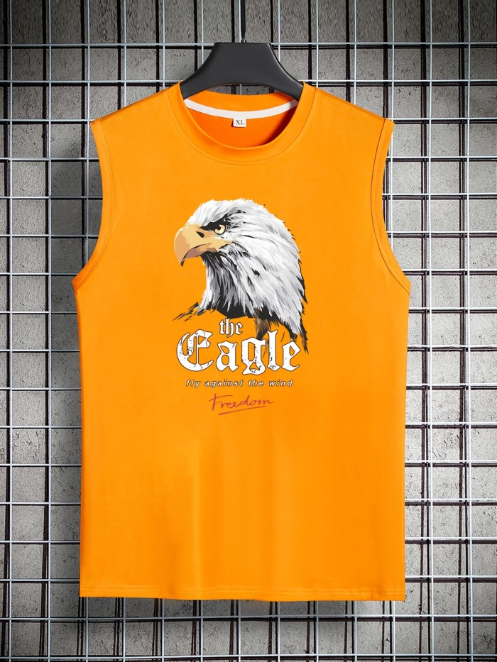 Men's The Eagle Print Casual Sports Round Neck Sleeveless T-shirt Tank Top For Spring And Summer