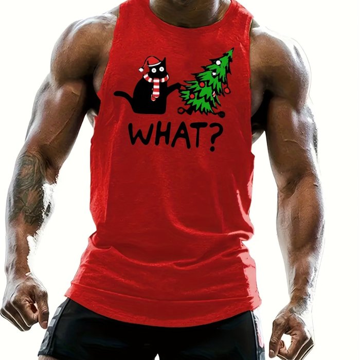Tank Tops For Men Christmas Tree Print Sleeveless Shirt Gym Fitness Clothing Mens Streetwear Casual Vest Tops