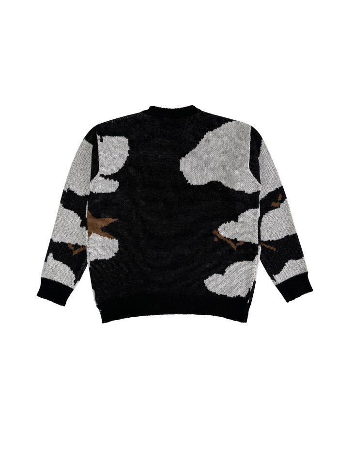 Graphic Print Knit Sweater, Casual Crew Neck Long Sleeve Sweater, Women's Clothing