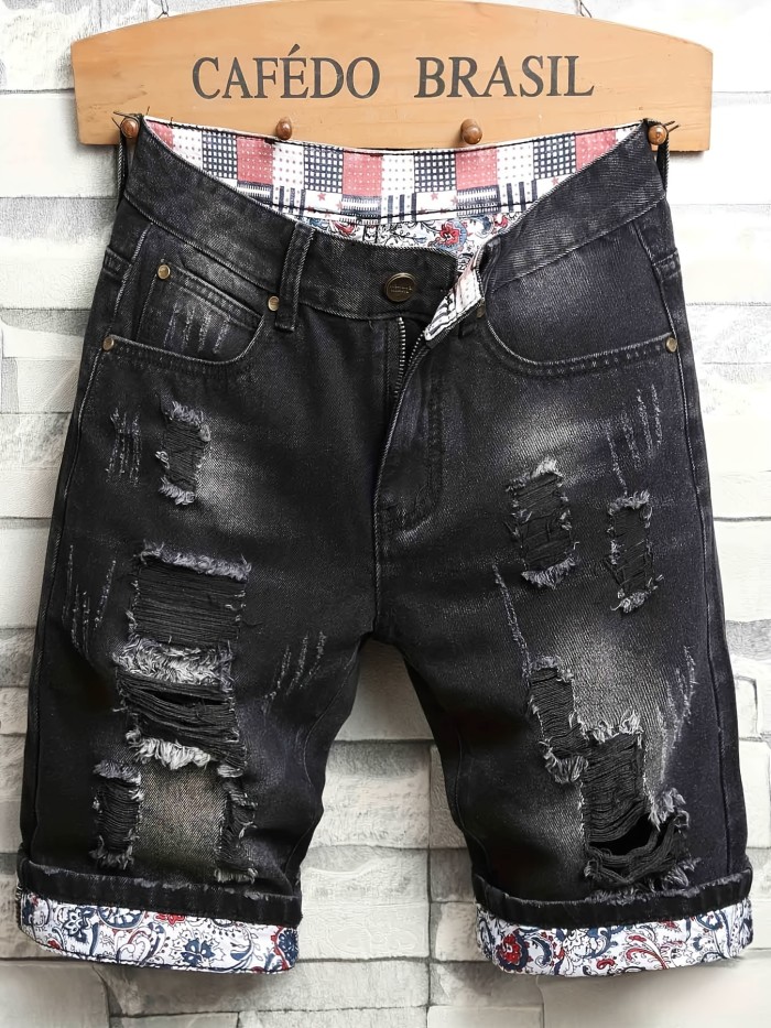 Men's Stylish Ripped Jeans Casual Royal Blue Shorts For Summer