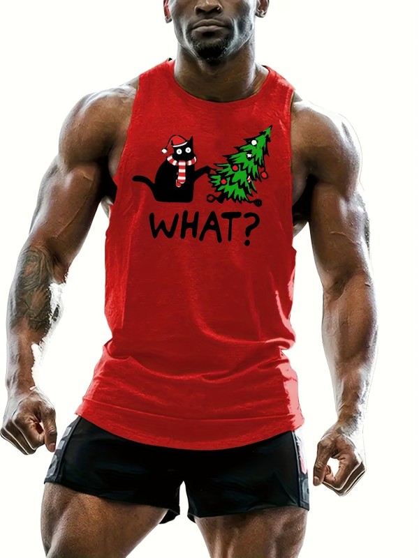 Tank Tops For Men Christmas Tree Print Sleeveless Shirt Gym Fitness Clothing Mens Streetwear Casual Vest Tops