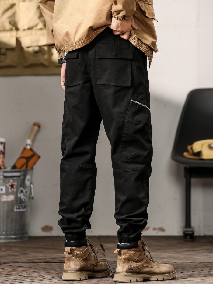 Trendy Pattern Cargo Pants, Men's Multi Zipper Pocket Trousers, Loose Casual Outdoor Pants, Men's Work Pants Outdoors Streetwear Hip Hop Style