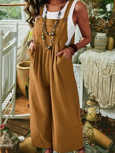 Wide Leg Jumpsuit, Loose Pocket Casual Jumpsuit For Summer & Spring, Women's Clothing