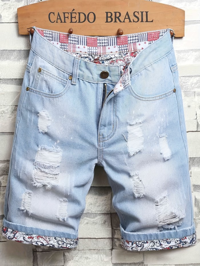 Men's Stylish Ripped Jeans Casual Royal Blue Shorts For Summer