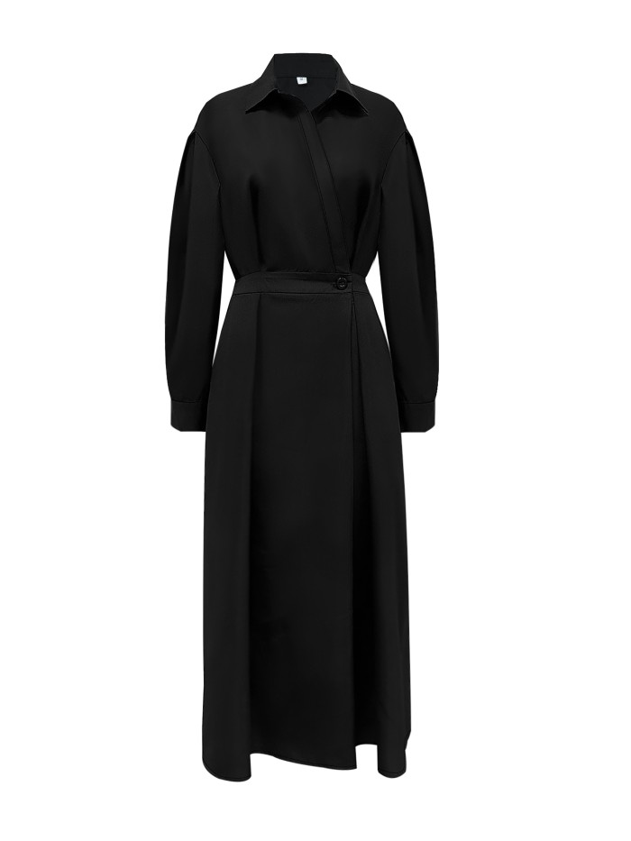 Solid Button Front Maxi Dress, Elegant Long Sleeve Aline Dress For Spring & Fall, Women's Clothing