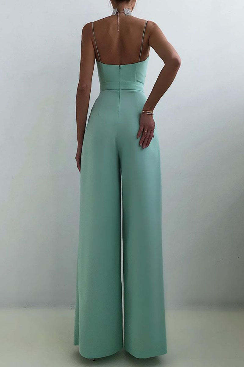 Fashion Casual V-Neck Knitted Solid Color Jumpsuit