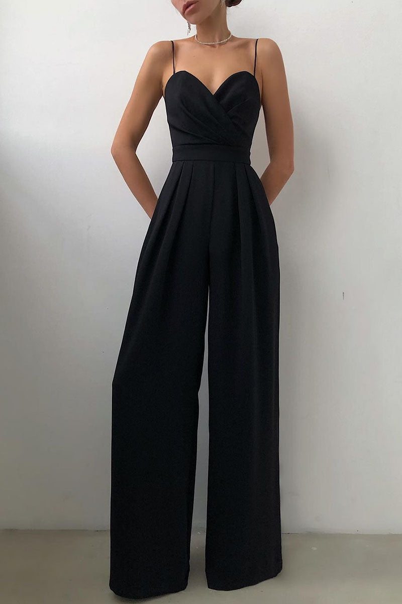 Casual Floral Pocket V Neck Loose Jumpsuits