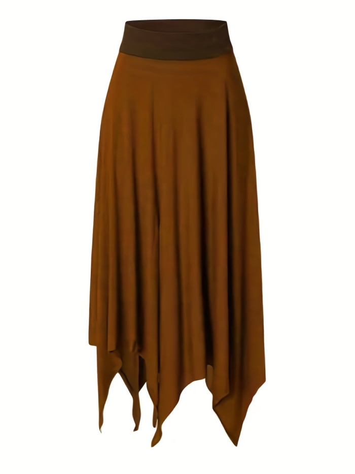 Drawstring Waist Asymmetrical Hem Skirt, Casual High Waist Split Skirt For Spring & Summer, Women's Clothing