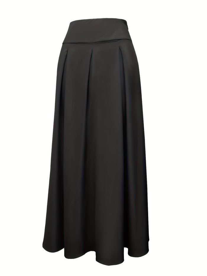 Ruched High Waist Skirts, Elegant Solid Versatile Maxi Skirts, Women's Clothing