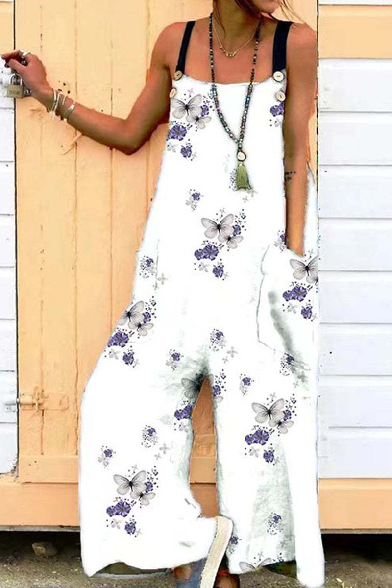 Casual Solid Patchwork Spaghetti Strap Straight Jumpsuits(3 colors)